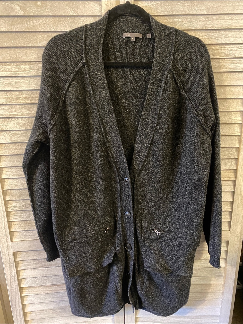 Vince Oversized Charcoal Gray Long Button Cardigan